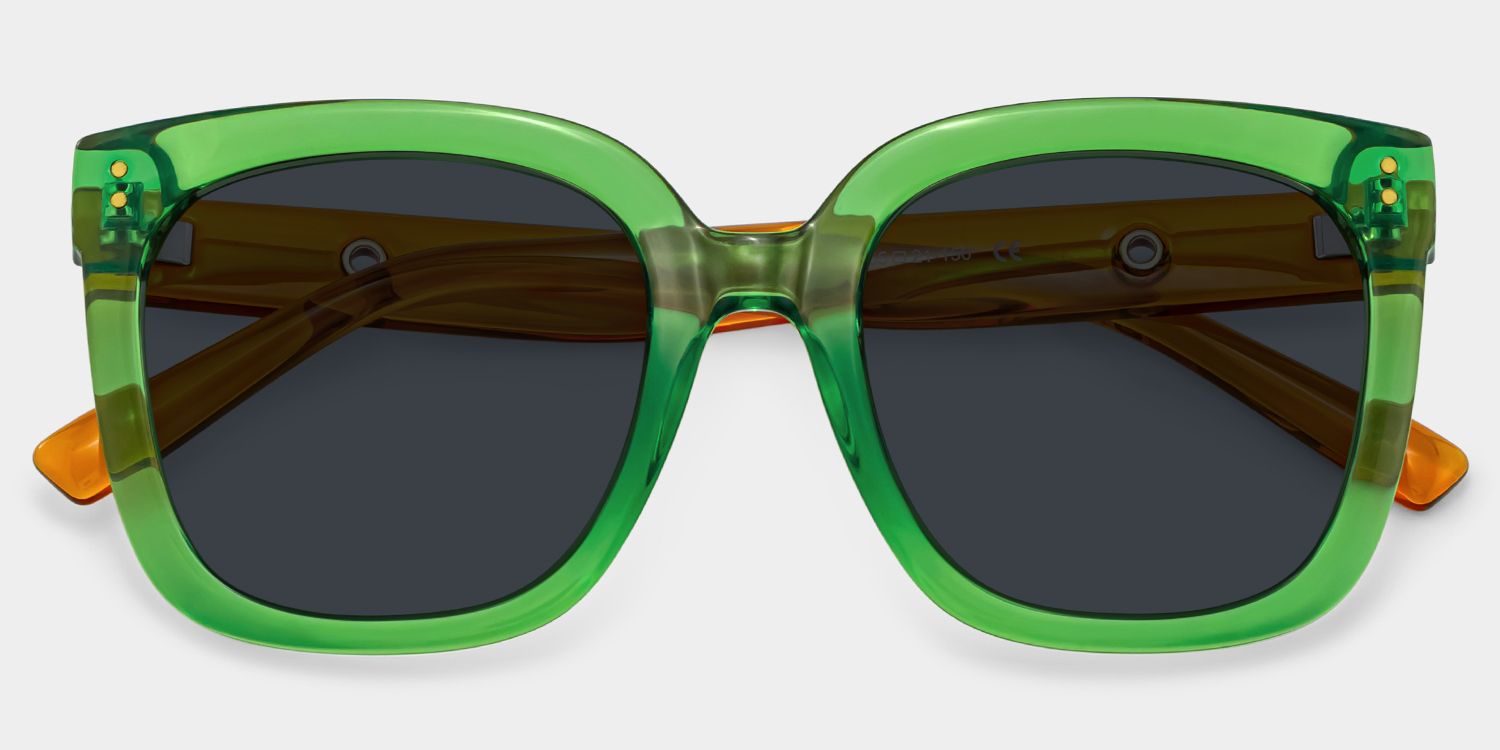 Ebony Square Sunglasses with Tr90 Green Frames | ZEELOOL CA1