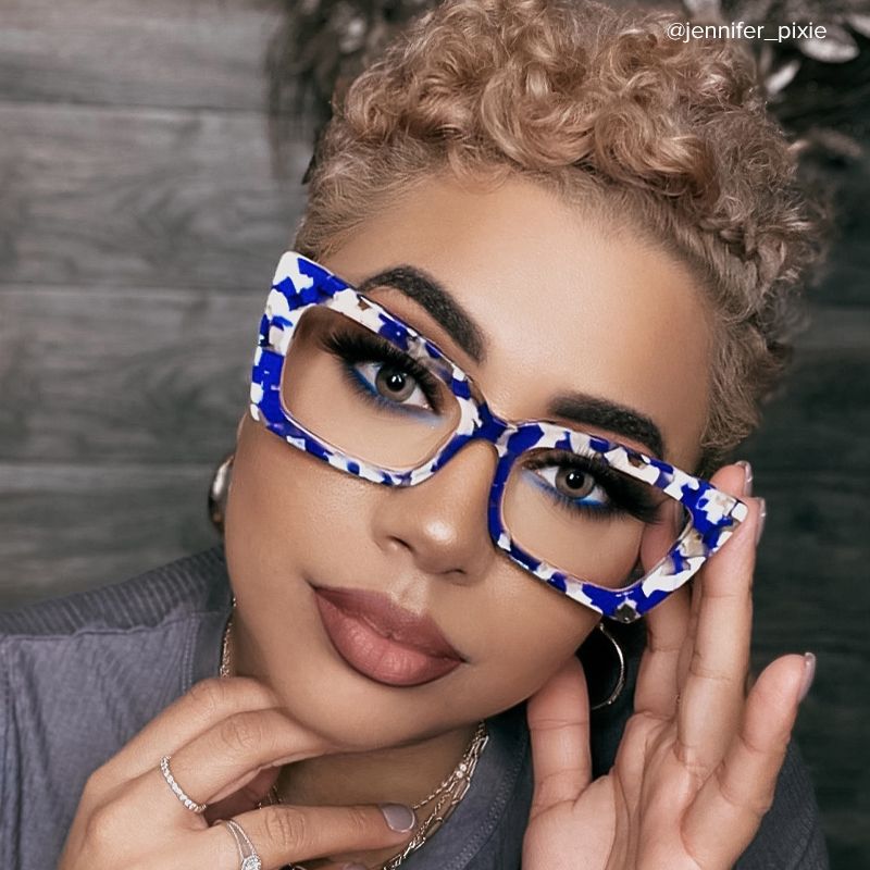 Newell Rectangle Blue-Floral Frame Glasses | Zeelool Optical9
