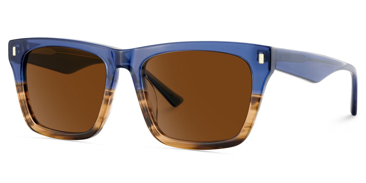 Brookins Rectangle Sunglasses with Acetate Blue Brown Frames | ZEELOOL CA2
