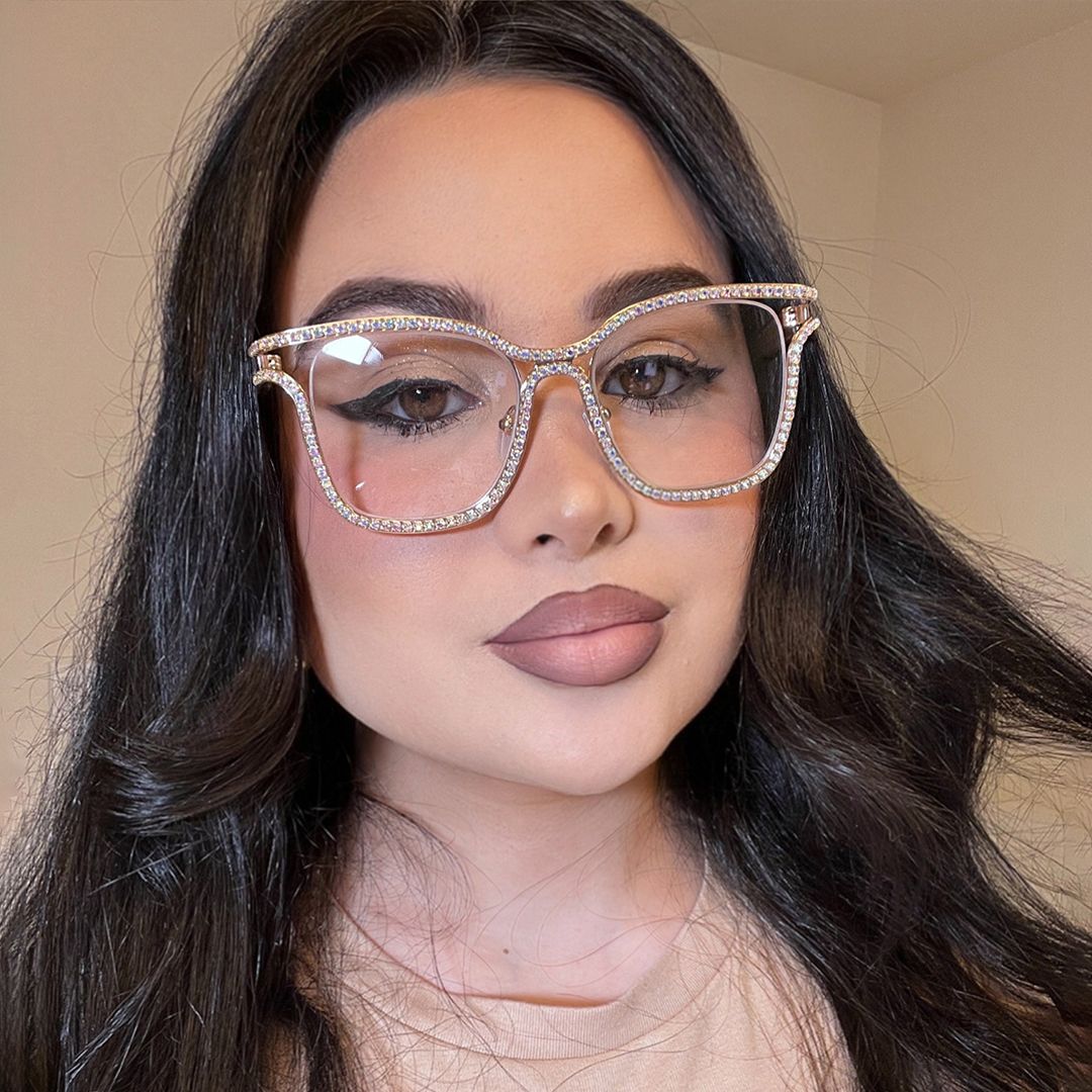 Half Rim Square Glasses With Decorated Shiny Diamonds7