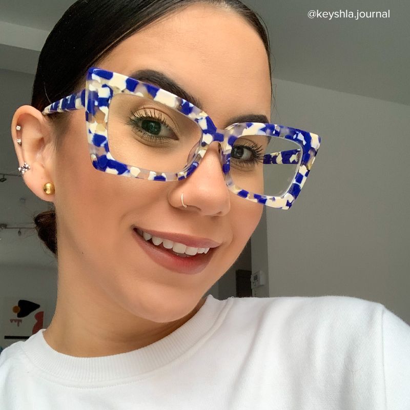 Newell Rectangle Blue-Floral Frame Glasses | Zeelool Optical5