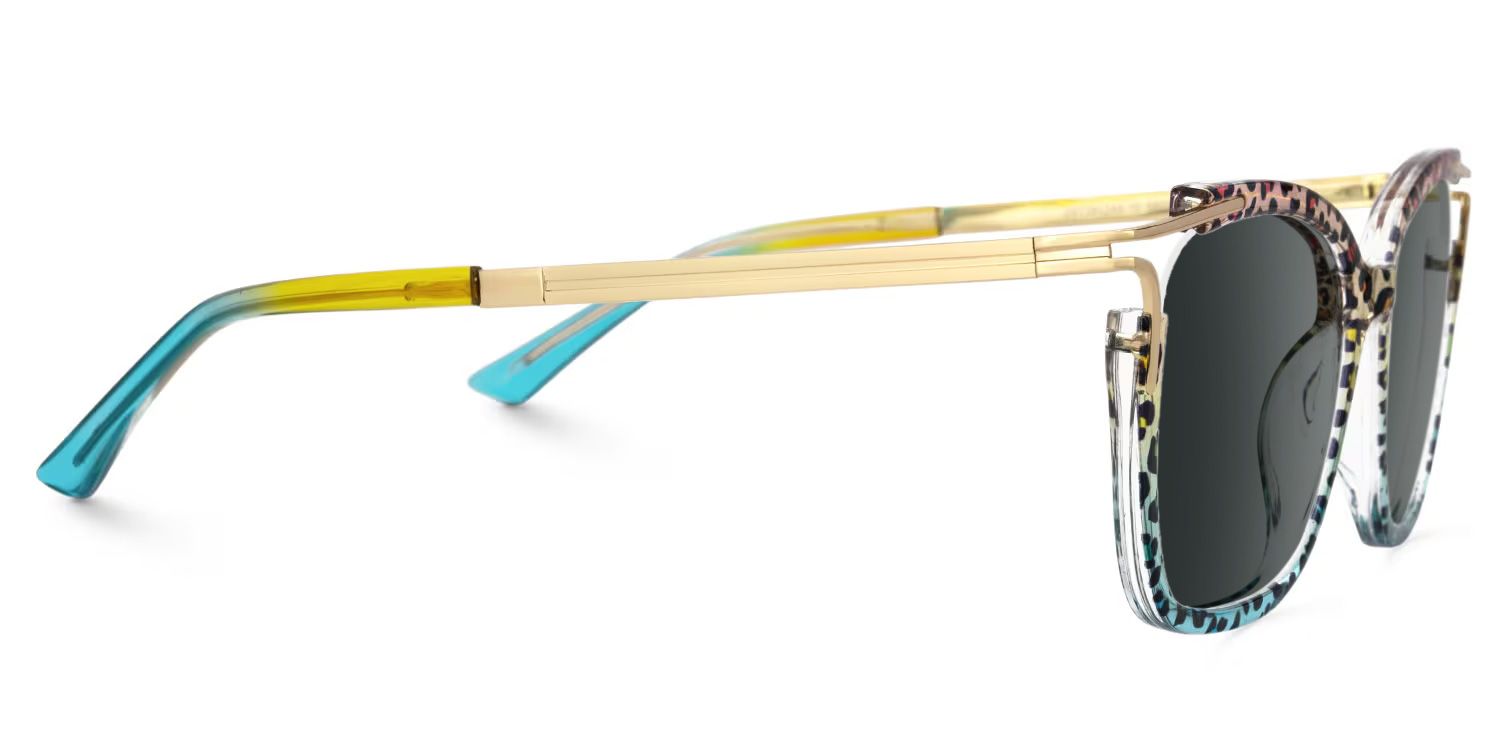 Sidibe Square Blue Leopard Semi Rim Sunglasses | ZEELOOL CA2