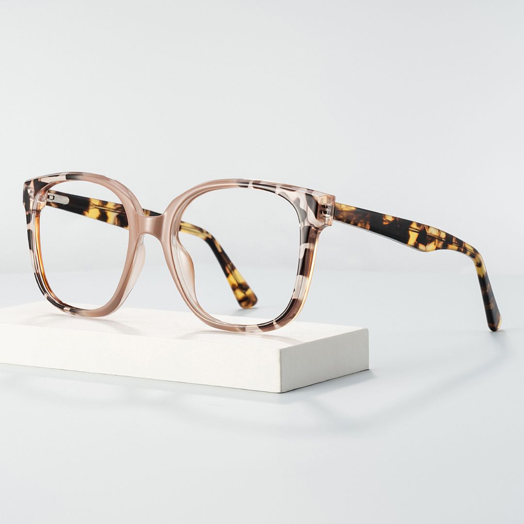 Square Tortoise Eyeglasses With Khaki Color Matching1