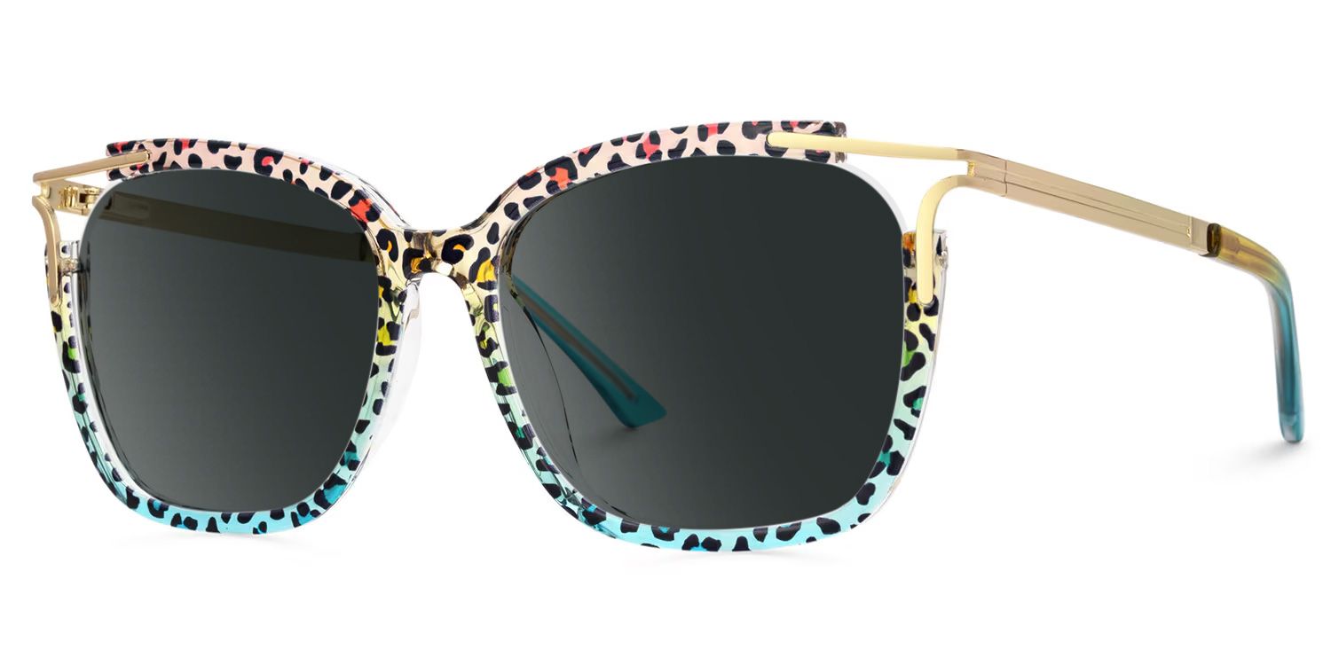 Sidibe Square Blue Leopard Semi Rim Sunglasses | ZEELOOL CA1