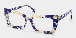 Newell Blue-Floral Rectangle Glasses2