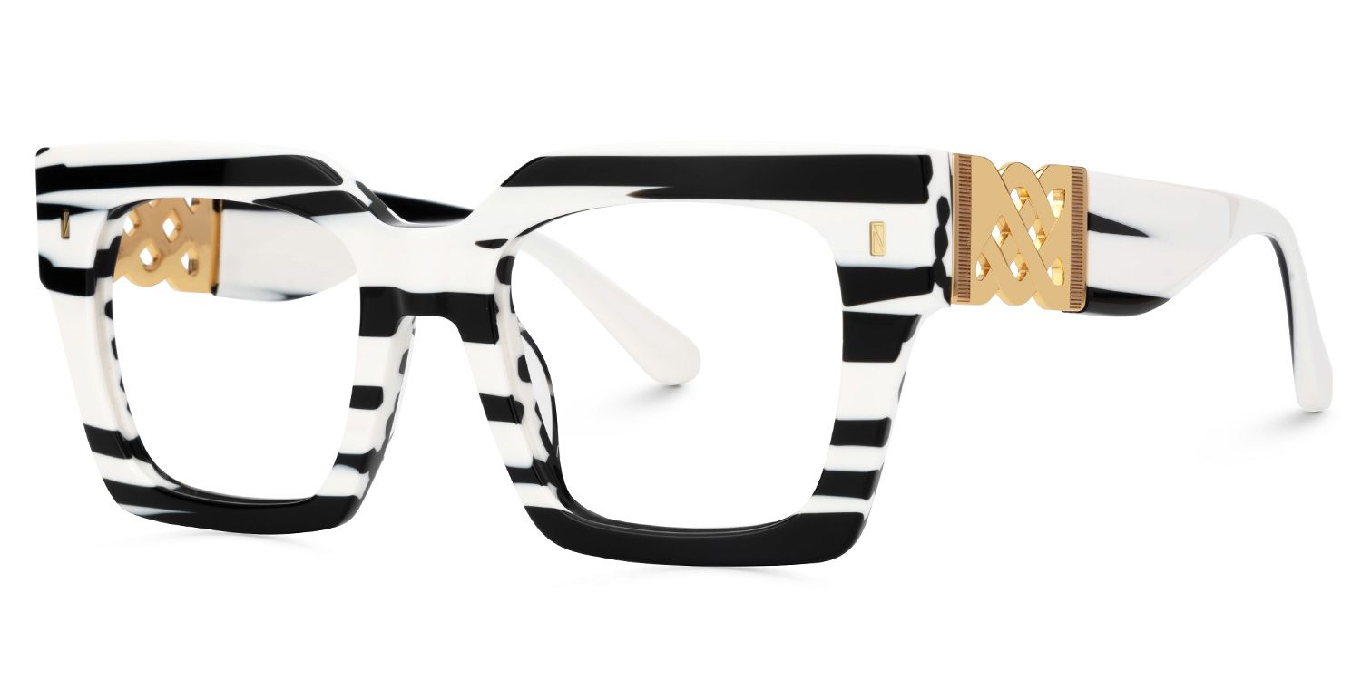 Cummings Square Black and White Striped Frame Glasses2