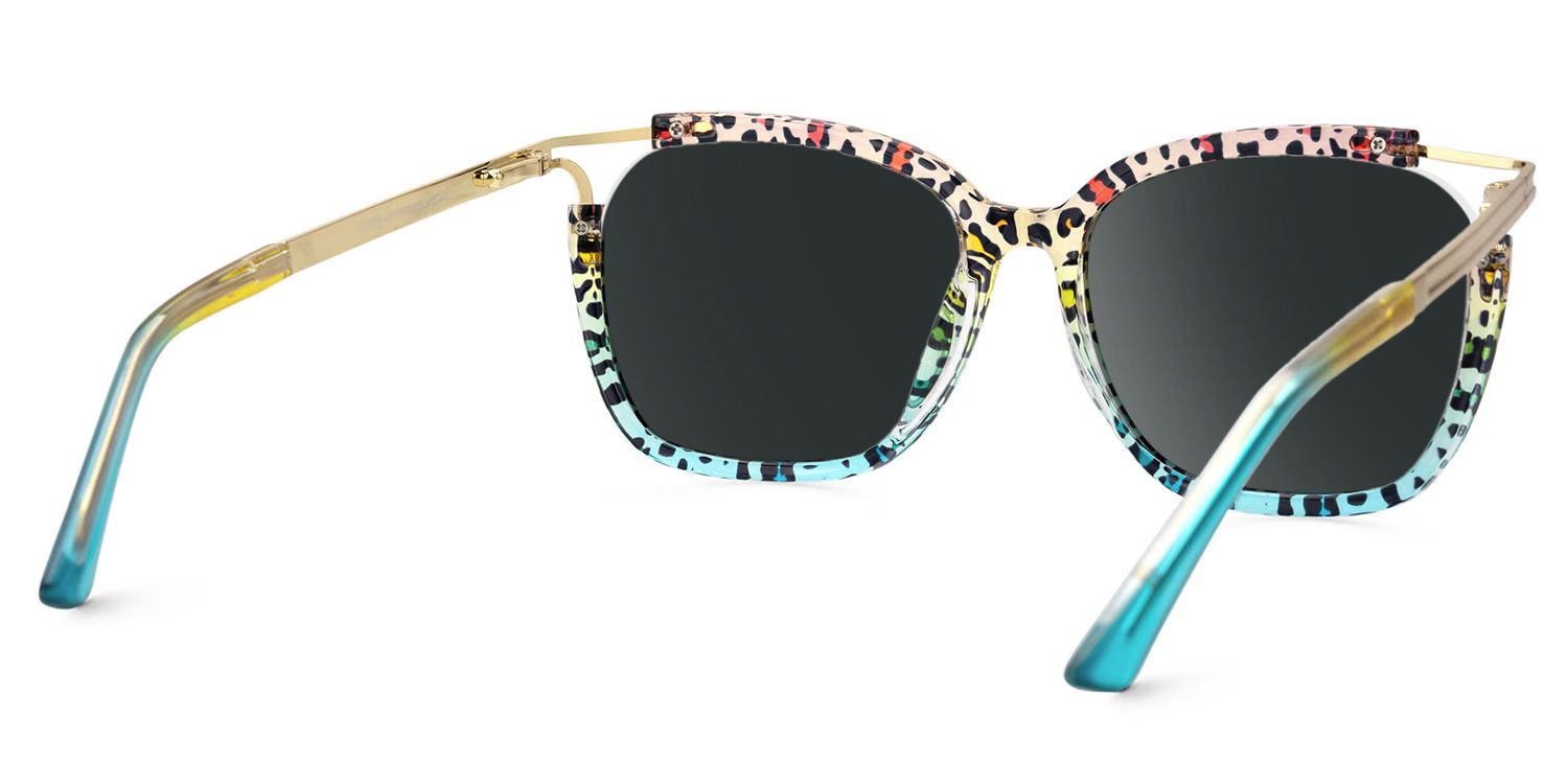 Sidibe Square Blue Leopard Semi Rim Sunglasses | ZEELOOL CA3