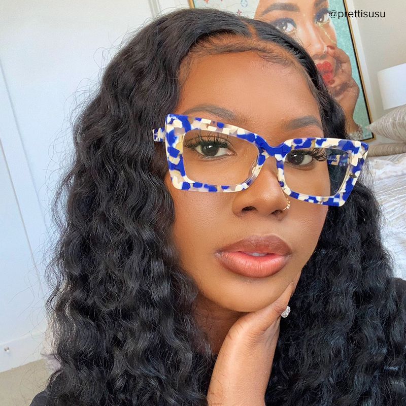 Newell Rectangle Blue-Floral Frame Glasses | Zeelool Optical8