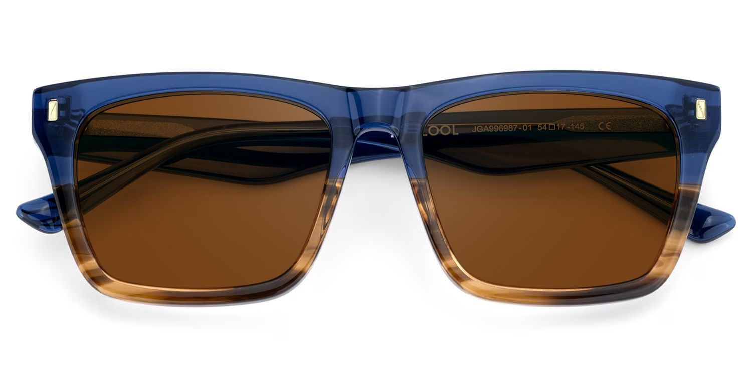 Brookins Rectangle Sunglasses with Acetate Blue Brown Frames | ZEELOOL CA1