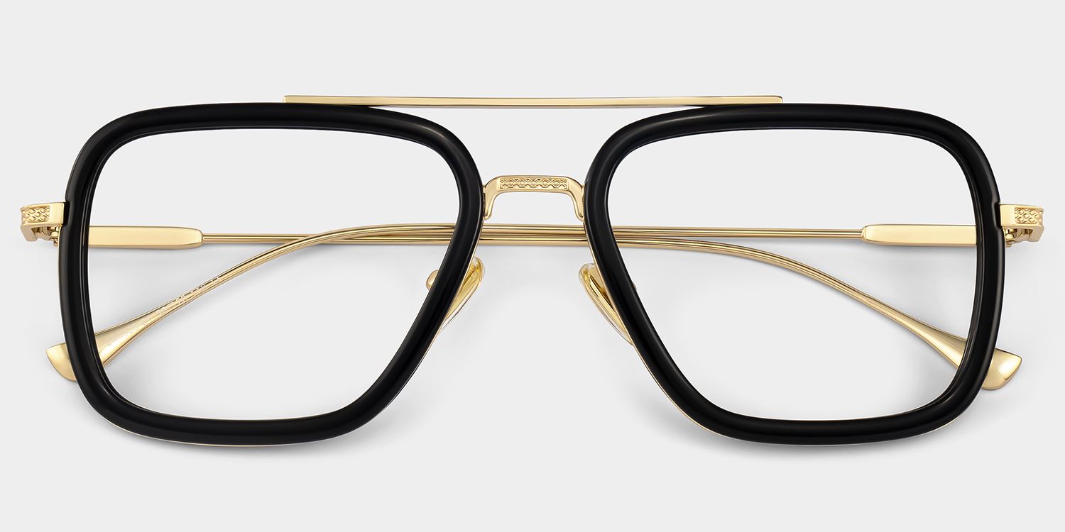 Gifford Aviator Black Frame Glasses with Gold Trim1
