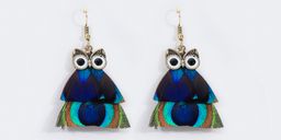 Vintage Owl Shaped Peacock Feather Earrings1