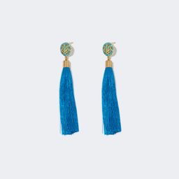 Pretty Lotus Flower Tassel Light-Blue Earrings1