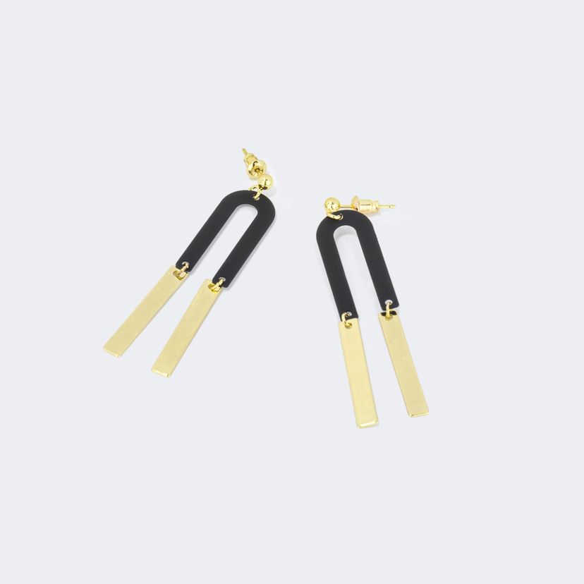 Stylish Arch Black-Gold Earrings