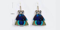 Vintage Owl Shaped Peacock Feather Earrings2