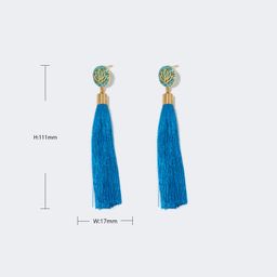 Pretty Lotus Flower Tassel Light-Blue Earrings2
