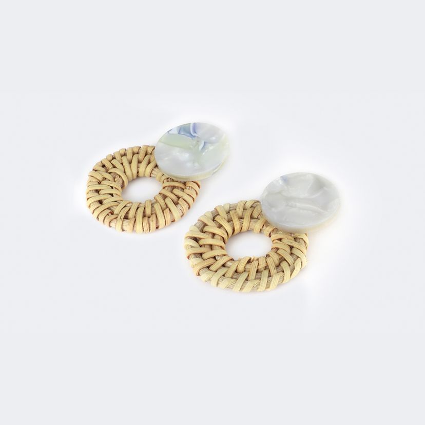 Stylish Weave Round Shaped Pale White Earrings