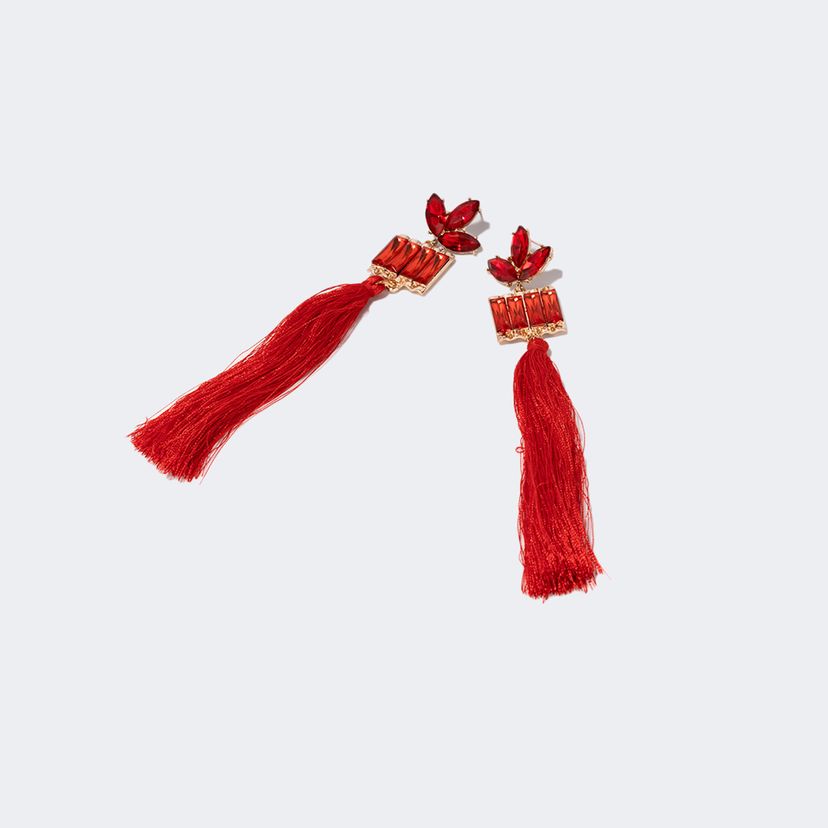 Stylish Long Tassels Red Earrings