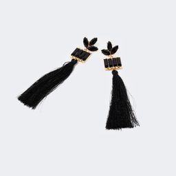 Stylish Long Tassels Black Earrings0