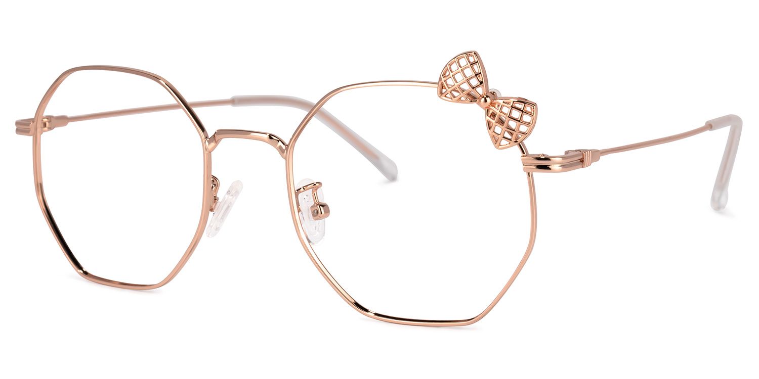 Kaitlyn Geometric Rose-Gold Thin Frame Glasses with Bow1