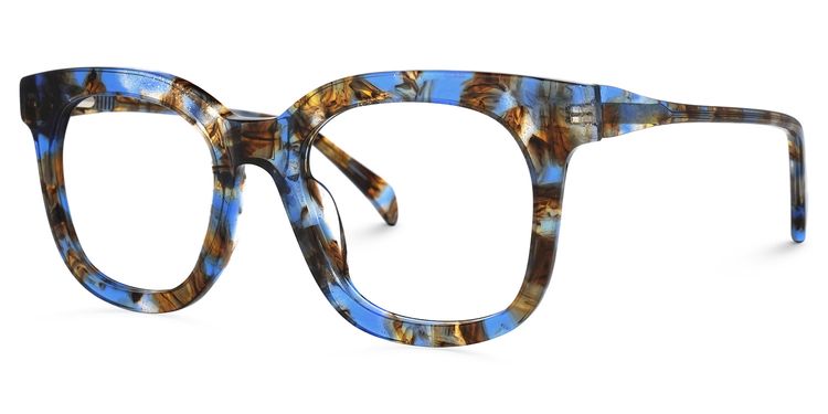 Lynette Square Blue-Floral Glasses