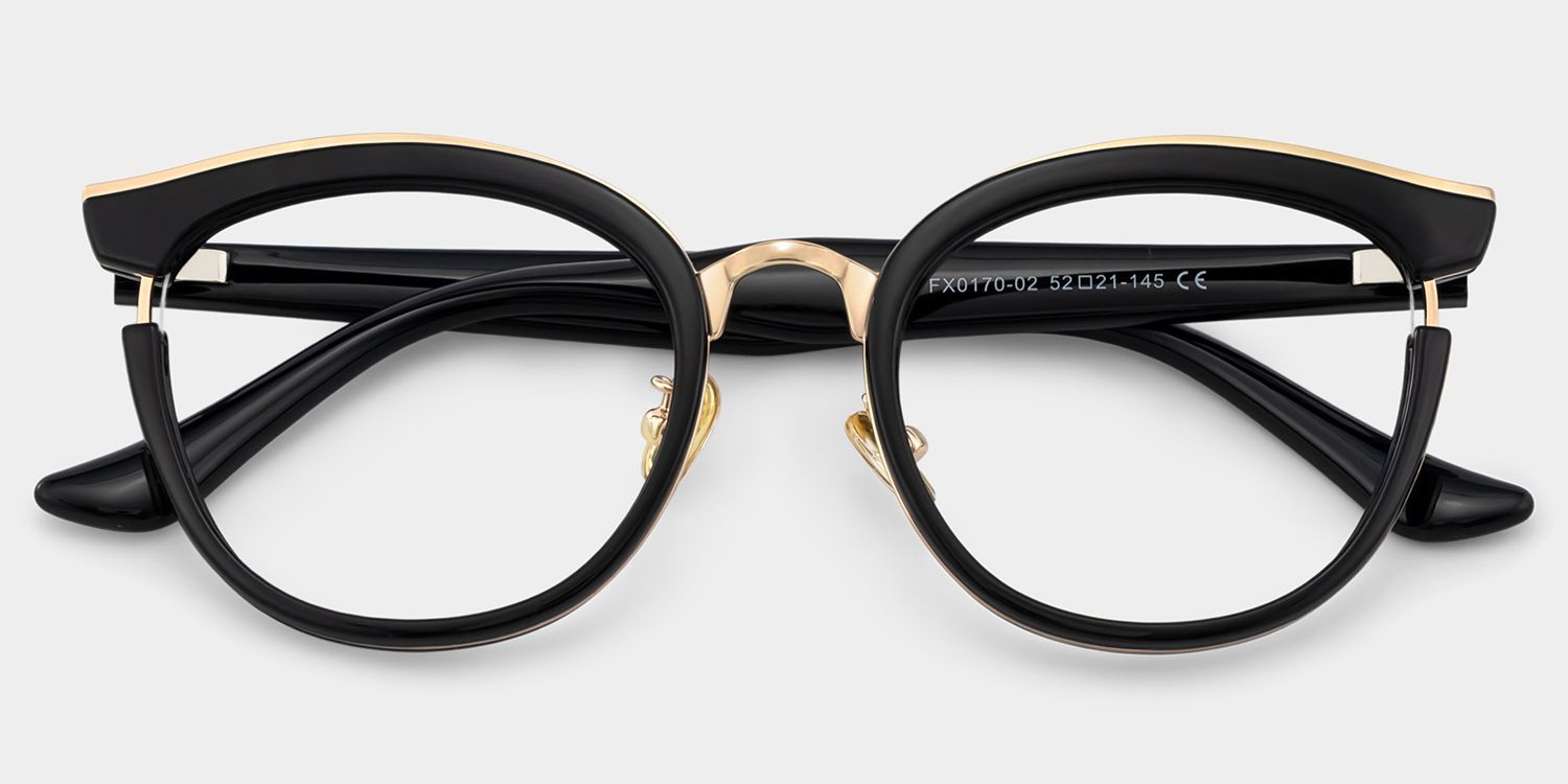 Laraine Cat Eye Black Frame Glasses with Gold Trim1