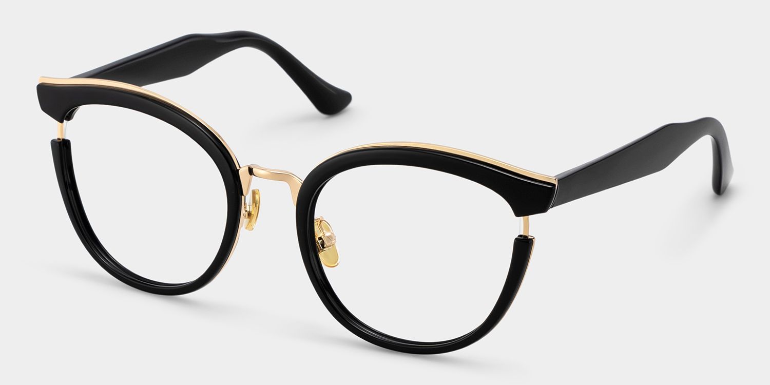 Laraine Cat Eye Black Frame Glasses with Gold Trim2