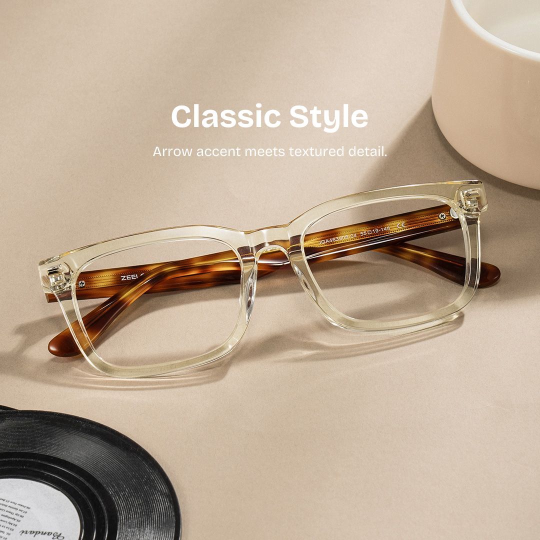 Patrick Clear Yellow Rectangle Glasses Frames for Men | ZEELOOL0
