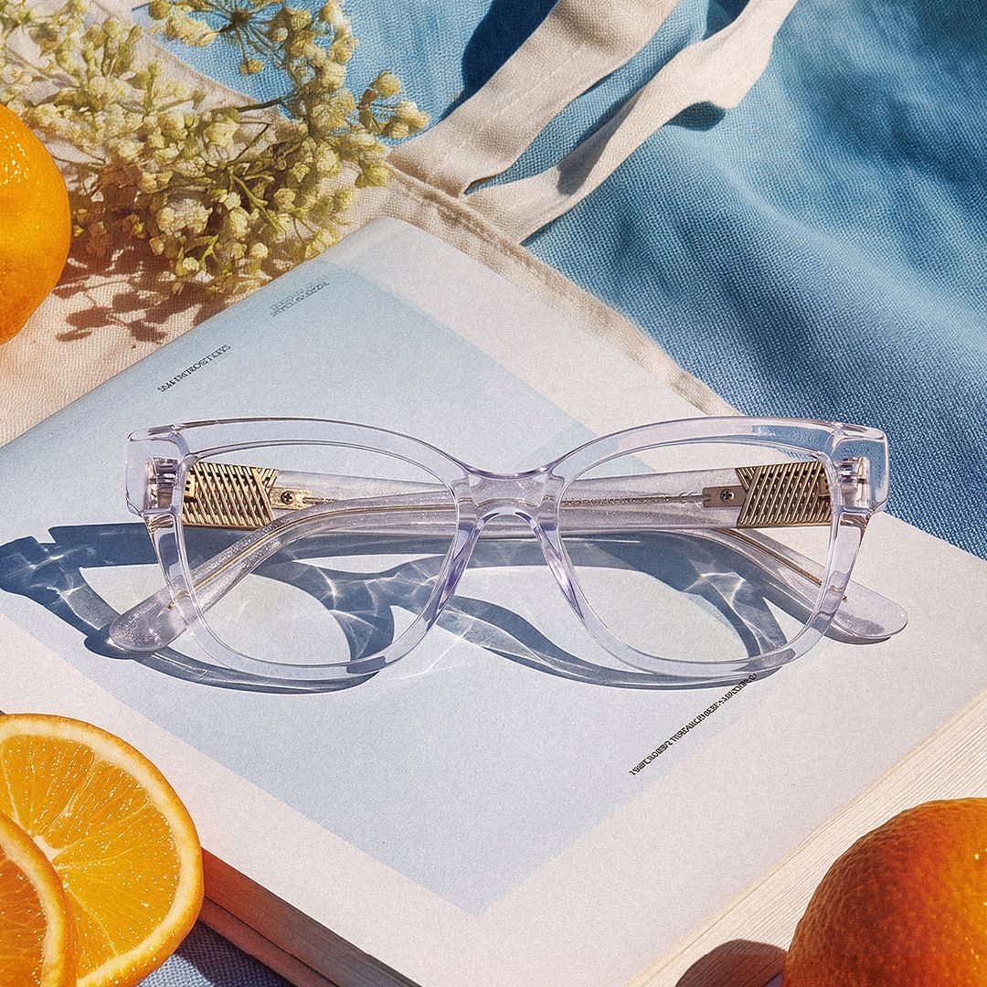 Miranda Clear Purple Cat Eye Glasses — Elegant Style | ZE...0