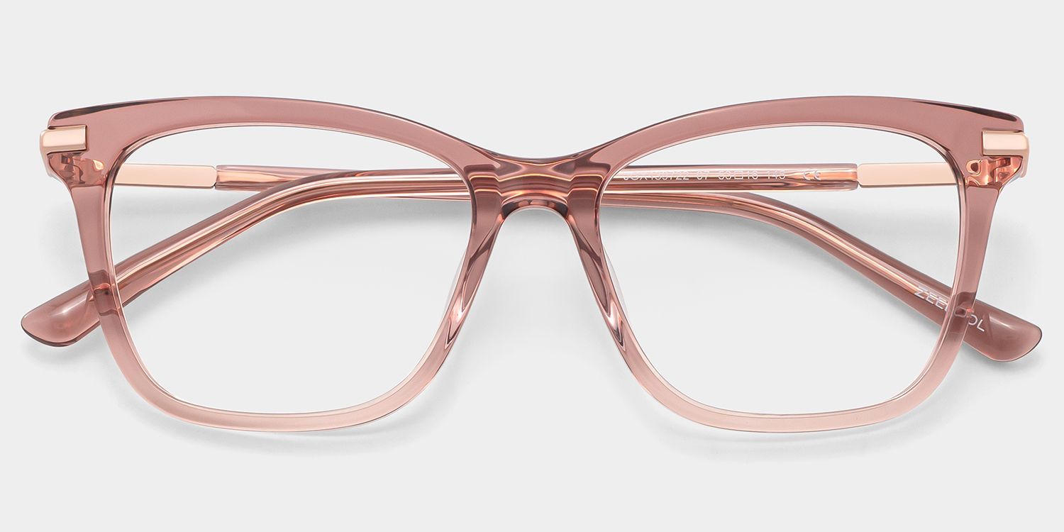Eliot Clear Pink Rectangle Mixed Frame Glasses for Women | ZEELOOL1