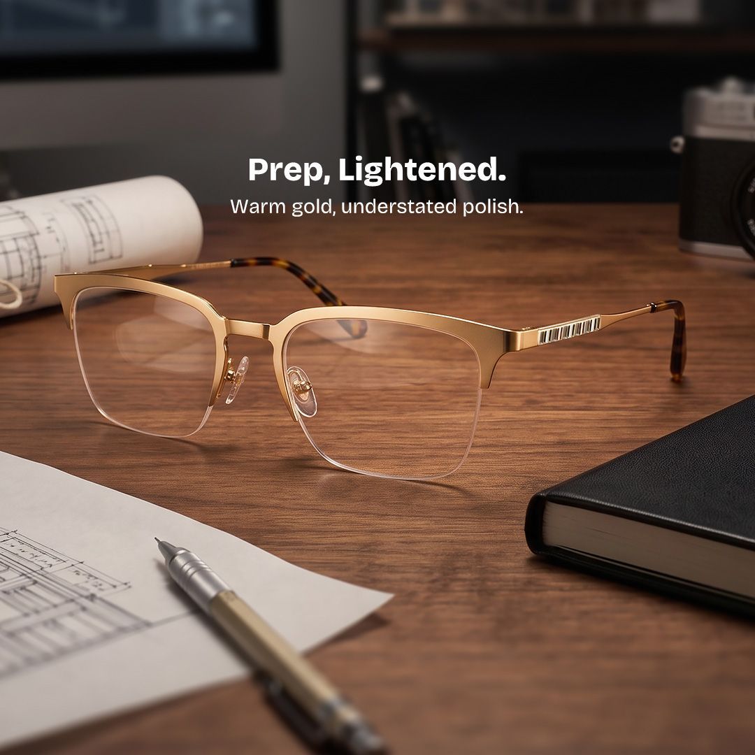 Peyton Gold Browline Frame Glasses for Men | ZEELOOL0