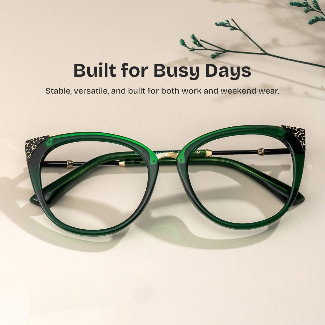 Dalton Cat Eye Dark Green Frame Glasses | Zeelool0